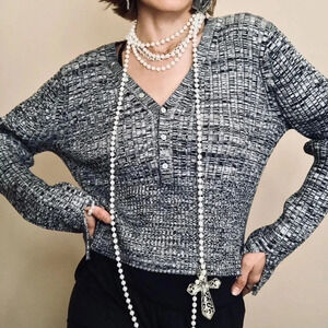 House of Harlow 1960 Ribbed Long Sleeve V-Neck Cropped knit Sweater Size L